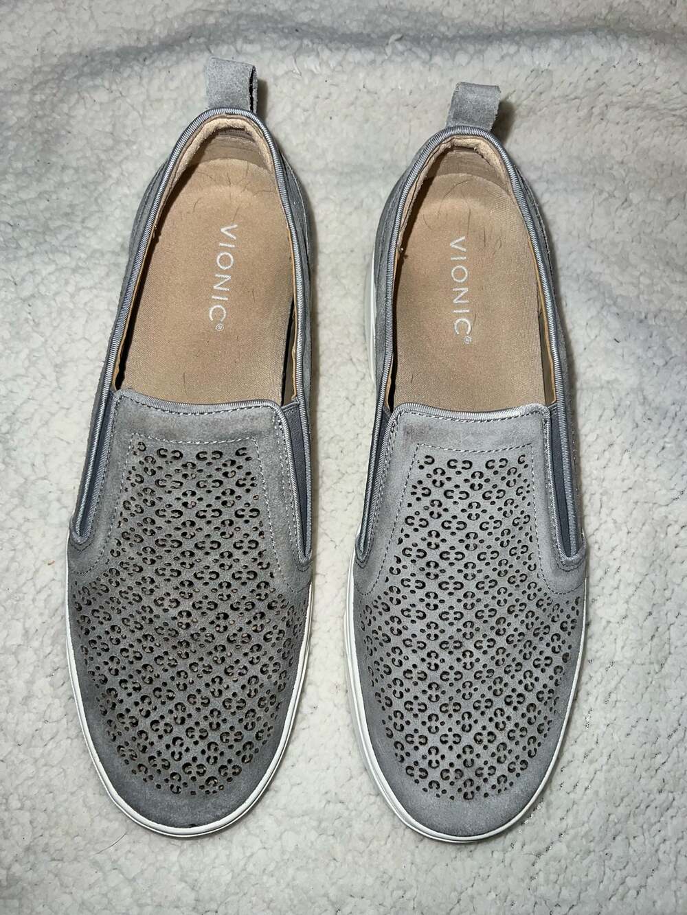 Vionic Kimmie Perf gray Suede platform - Perforated Slip On Sneaker - size 11
